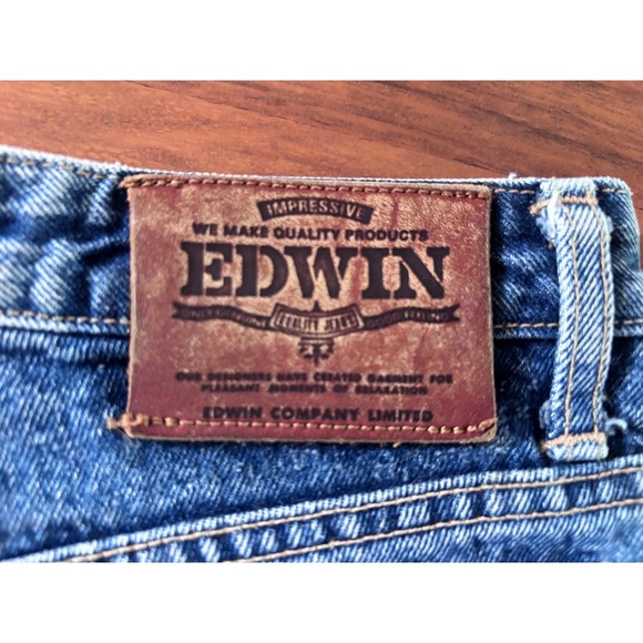 Vintage Edwin Japan Denim Shorts W30 High Rise Raw Hem Jeans Y2K Classic Wash - Picture 3 of 6